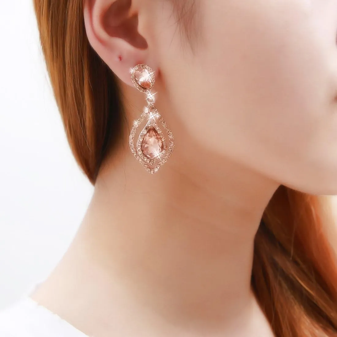 NLCAC Women Pear Shape Crystal Earrings Dangle Teardrop Rhinestone Chandelier Bridal Earring for Wedding