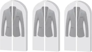 Non-Woven Suit Bags for Closet Storage, Garment Bag with Zipper and Visible Transparent Window, Garment Covers for Coat T-Shirts Down Jacket, 3 Packs(White,60x10x100cm/24x4x39in)