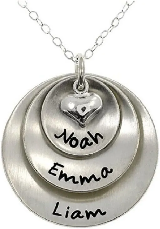 NOUMANDA Lucky Two Three or Four Personalized Round Custom Made Stainless Steel Pendant Necklace,Unique Charm with Names or Words of Your Choice