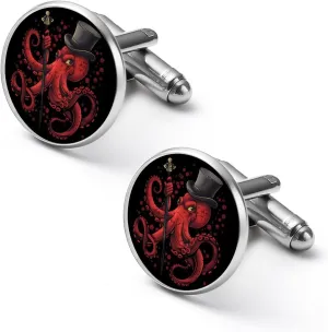 Octopus with Top Hat And Cane Funny Cufflinks Shirt Cuff Links Accessories Business Wedding Jewelry