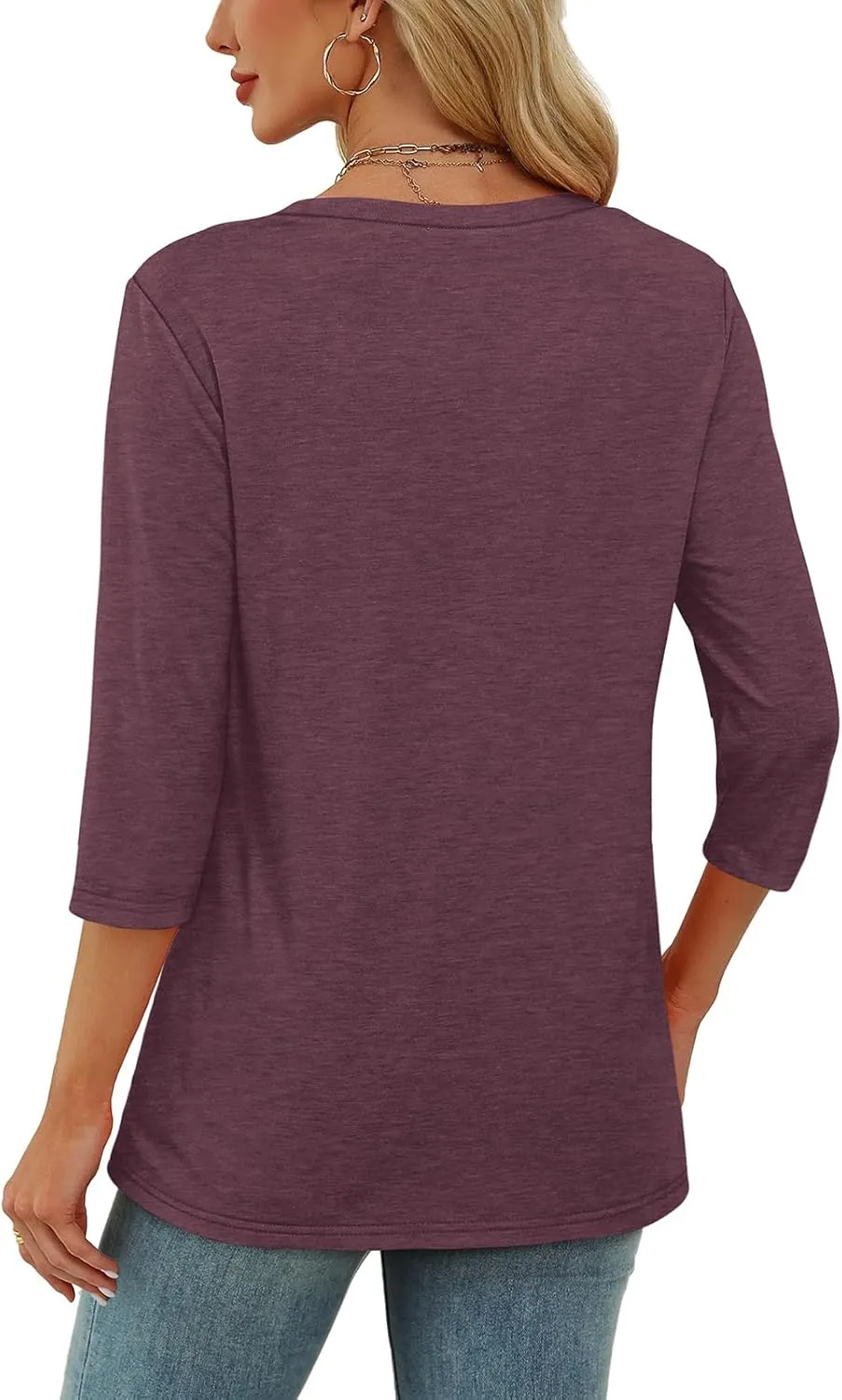 OFEEFAN 3/4 Length Sleeve Womens Tops Scoop Neck Tunic Tops Loose Fit Shirts Dressy Casual Blouses S-3XL