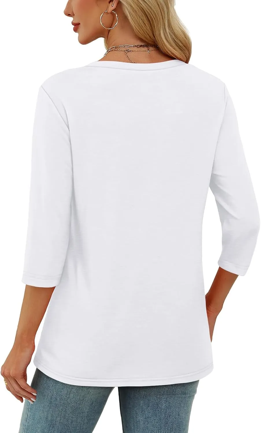 OFEEFAN 3/4 Length Sleeve Womens Tops Scoop Neck Tunic Tops Loose Fit Shirts Dressy Casual Blouses S-3XL