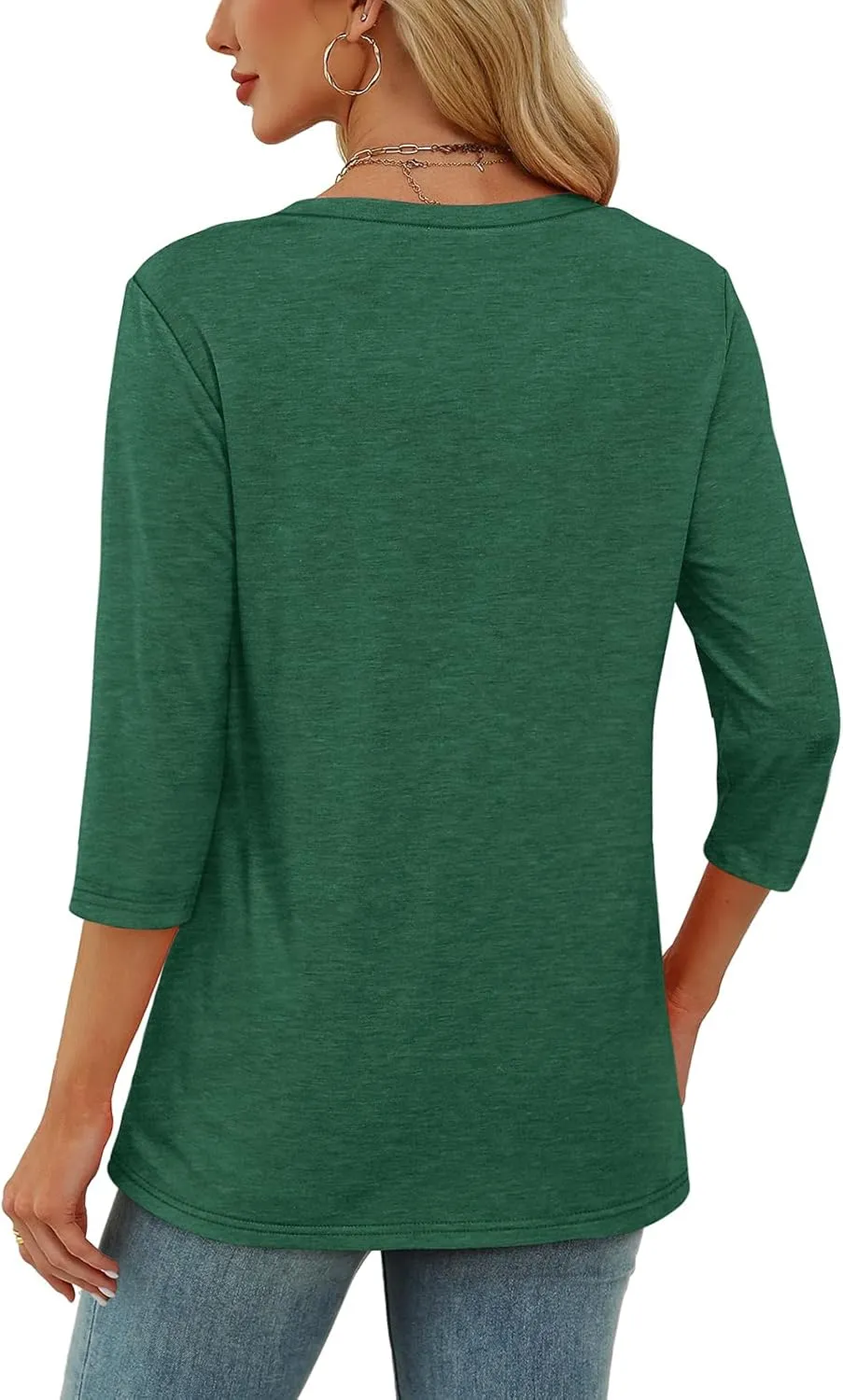 OFEEFAN 3/4 Length Sleeve Womens Tops Scoop Neck Tunic Tops Loose Fit Shirts Dressy Casual Blouses S-3XL