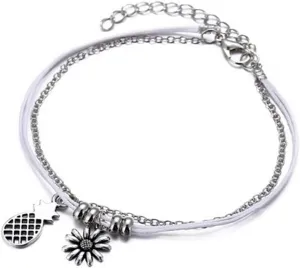 Olbye Sunflower Anklet Bracelet Layered Petite Anklets for Women and Girls Silver Foot Chain Summer Beach Jewelry Accessories