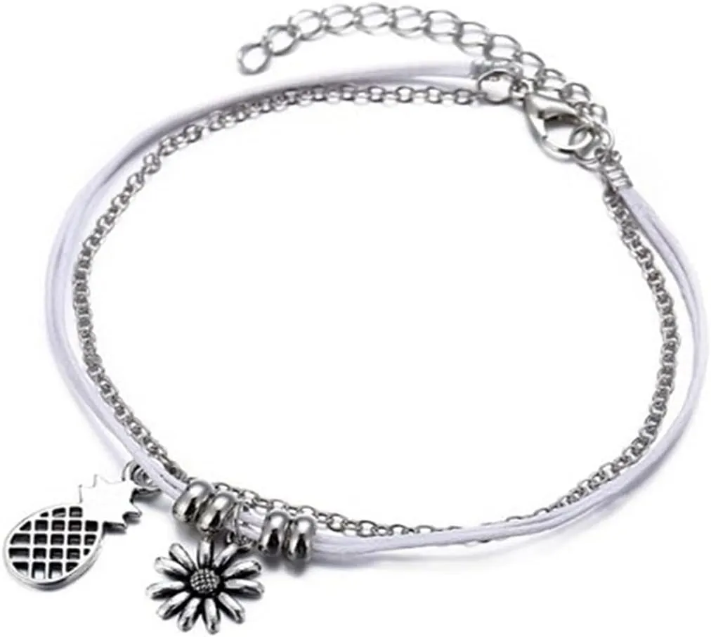 Olbye Sunflower Anklet Bracelet Layered Petite Anklets for Women and Girls Silver Foot Chain Summer Beach Jewelry Accessories