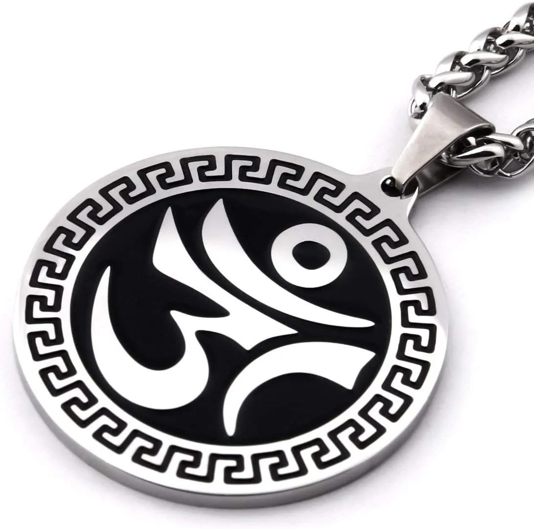 Om Yoga Medallion Necklace India Black Jewelry Silvertone Stainless Steel Perfect Health Amulet Unique Design Atrasu