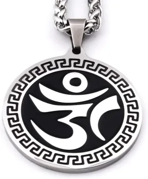 Om Yoga Medallion Necklace India Black Jewelry Silvertone Stainless Steel Perfect Health Amulet Unique Design Atrasu