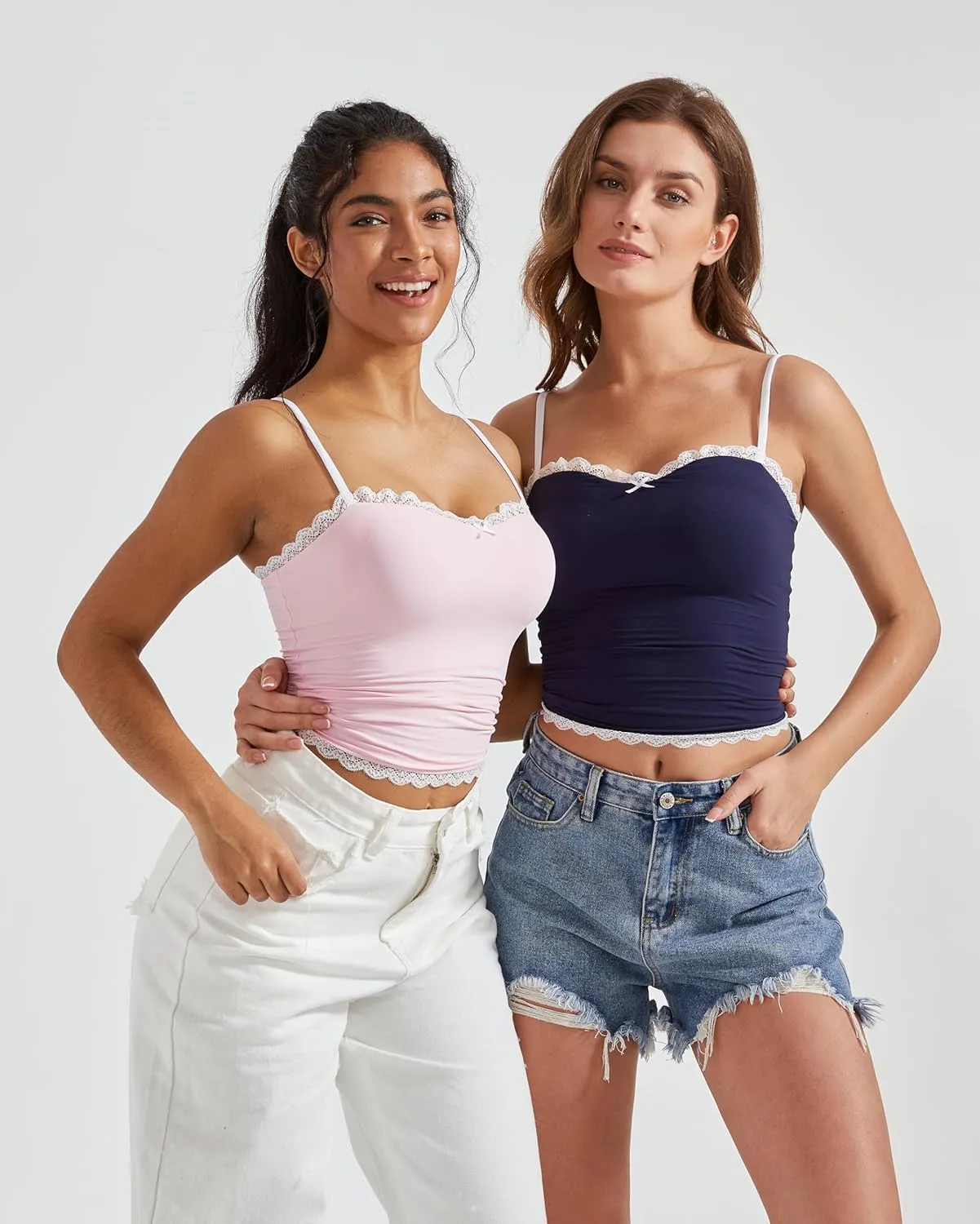 OMKAGI Lace Tank Tops for Women Sexy Double Lined Y2K Going Out Basic Cami Shirt