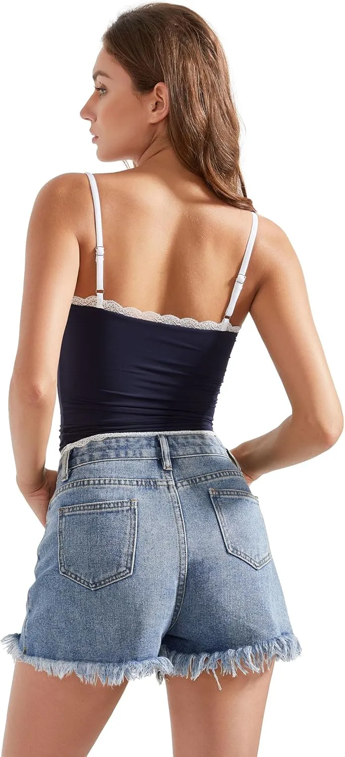 OMKAGI Lace Tank Tops for Women Sexy Double Lined Y2K Going Out Basic Cami Shirt