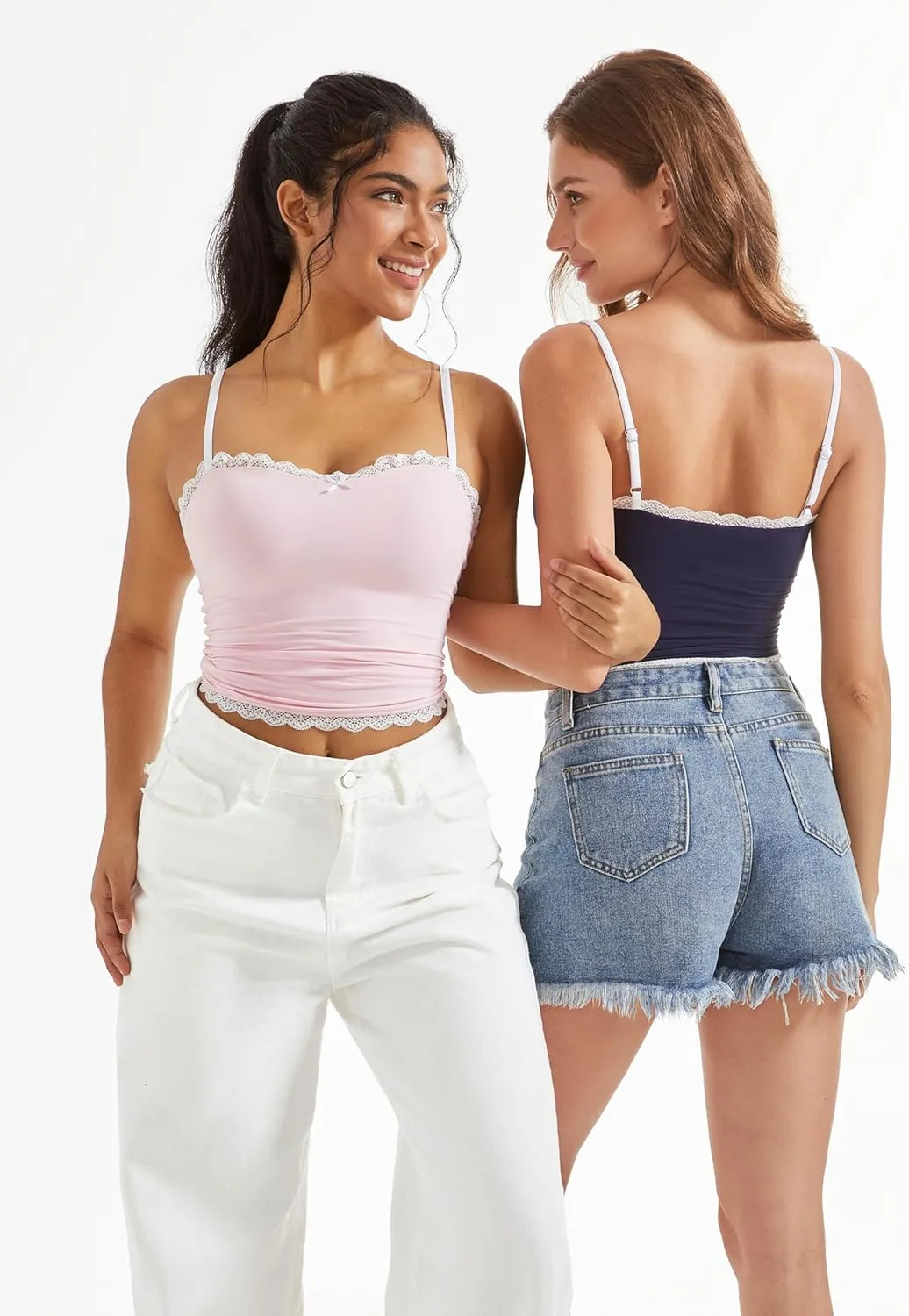 OMKAGI Lace Tank Tops for Women Sexy Double Lined Y2K Going Out Basic Cami Shirt