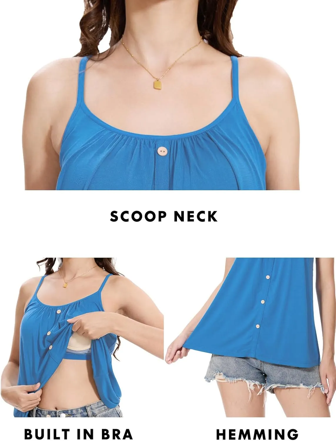 Orrpally Women Button Front Tank Built in Bra Flowy Camisole Adjustable Spaghetti Strap Tank Top