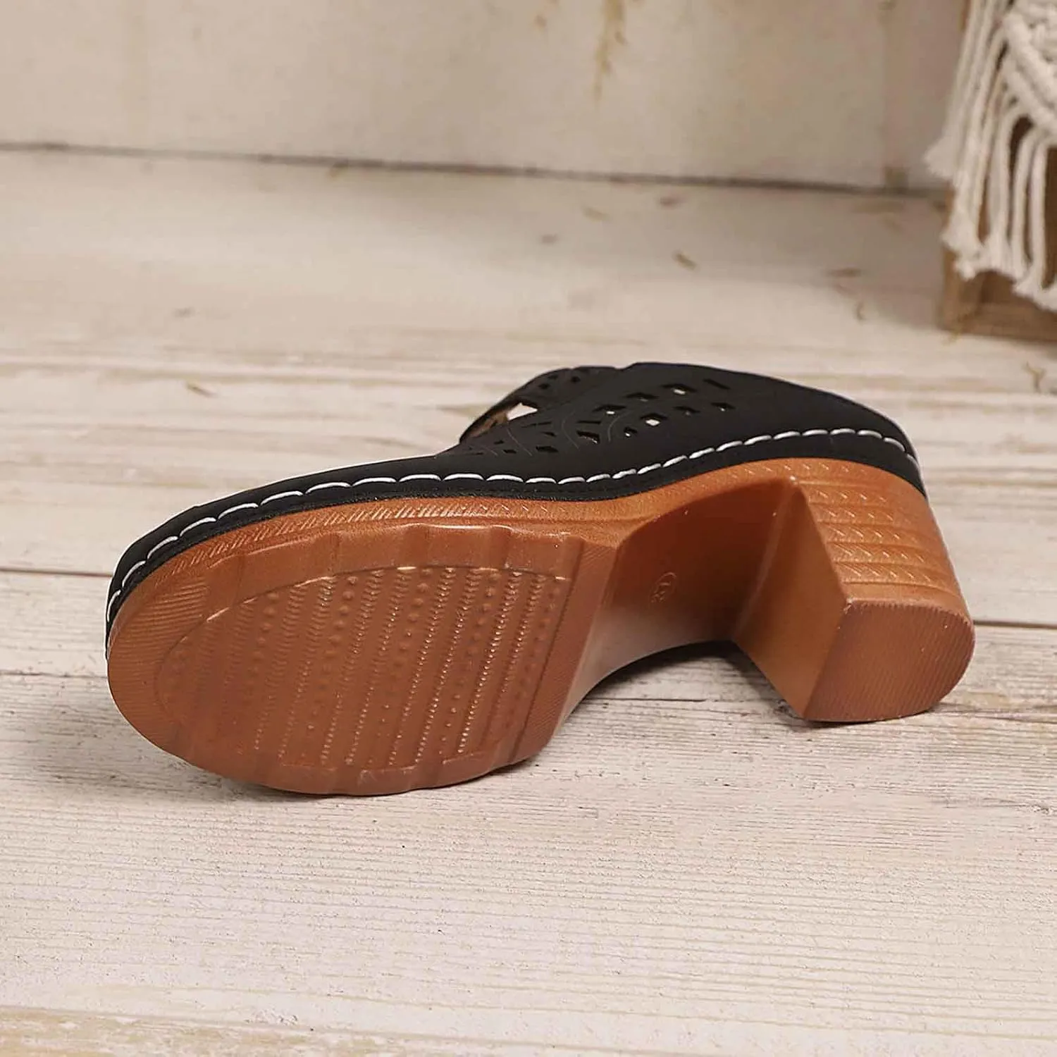 Orthopedic Sandals for Women Chunky Heel Soft Sole Breathable Casual Walking Hollow Out Closed Toe Comfort Sandals