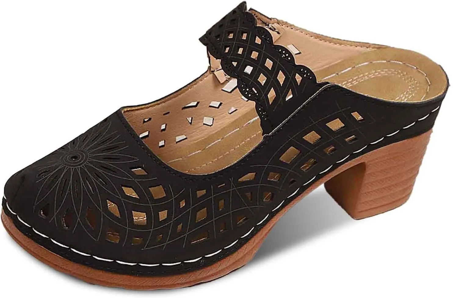 Orthopedic Sandals for Women Chunky Heel Soft Sole Breathable Casual Walking Hollow Out Closed Toe Comfort Sandals
