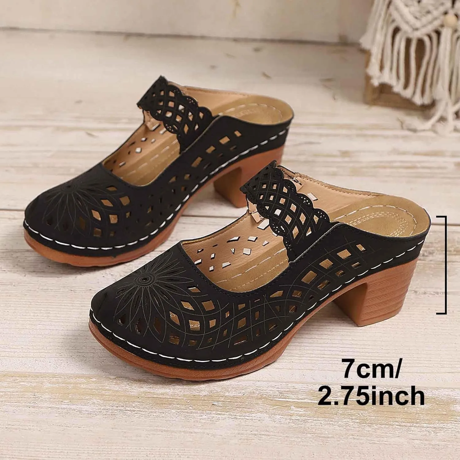 Orthopedic Sandals for Women Chunky Heel Soft Sole Breathable Casual Walking Hollow Out Closed Toe Comfort Sandals