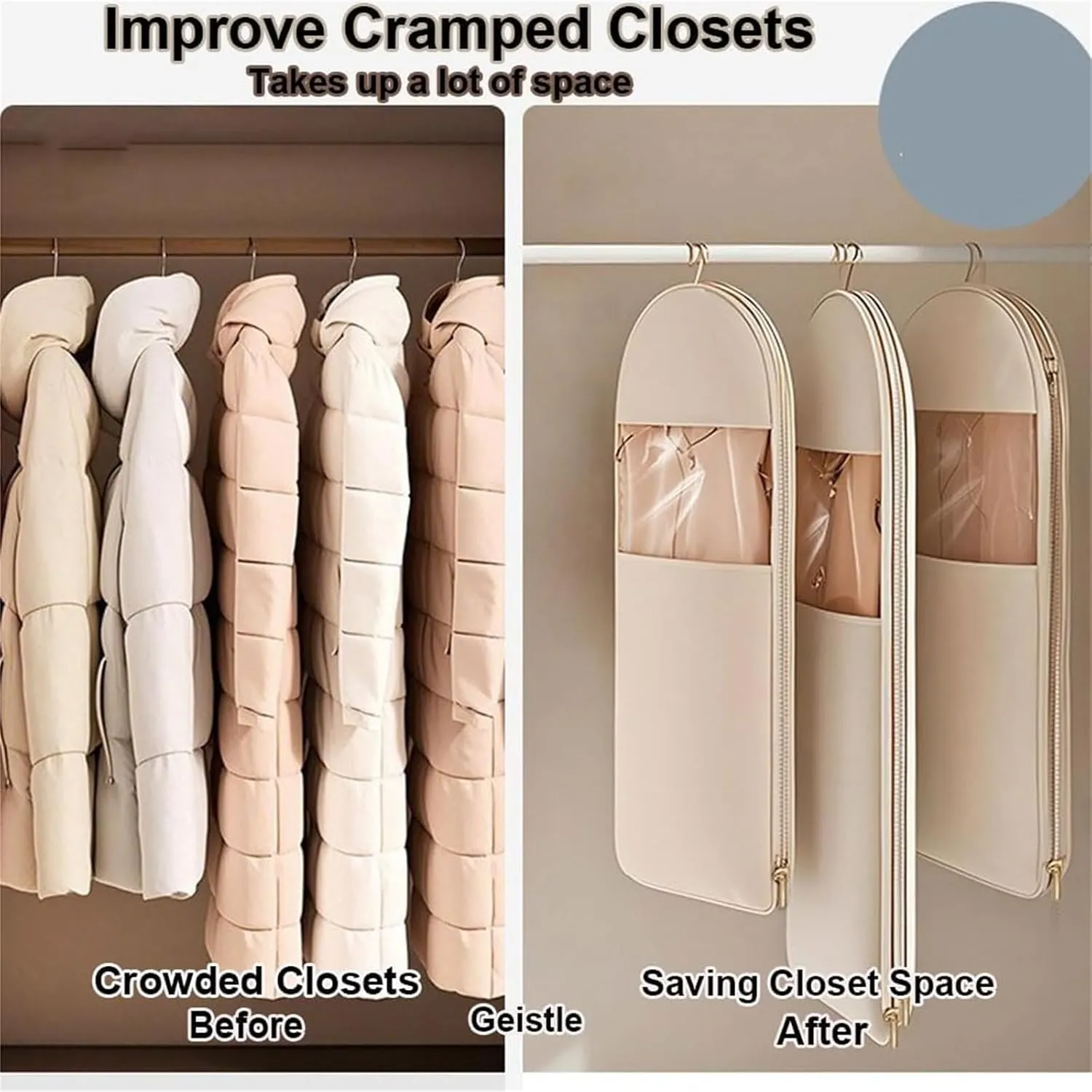 Otherwise Garment Bags, 2025 Space Saving Hanging Garment Bag with Self Compression Zipper, Winter Coat Storage, Heavy Duty Garment Bags for Down Coat (beige, X-Large)