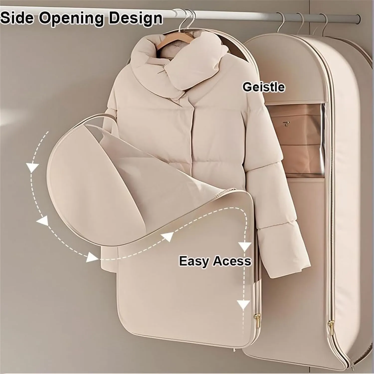 Otherwise Garment Bags, 2025 Space Saving Hanging Garment Bag with Self Compression Zipper, Winter Coat Storage, Heavy Duty Garment Bags for Down Coat (beige, X-Large)