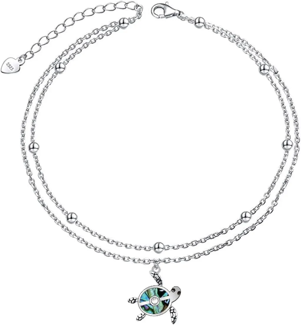 Palpitate Turtle Anklet Bracelets for Women Sea turtle Anklets 925 Sterling Silver Sea Ocean Anklets Layered Beach Chain Jewelry Gifts