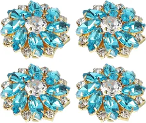 PATIKIL Button Covers for Women, 4 Pcs Rhinestone Button Cover Crystal Cuff Links Cufflinks for Men Shirts Blouses Sleeve Dress Tuxedo Business, Lake Blue