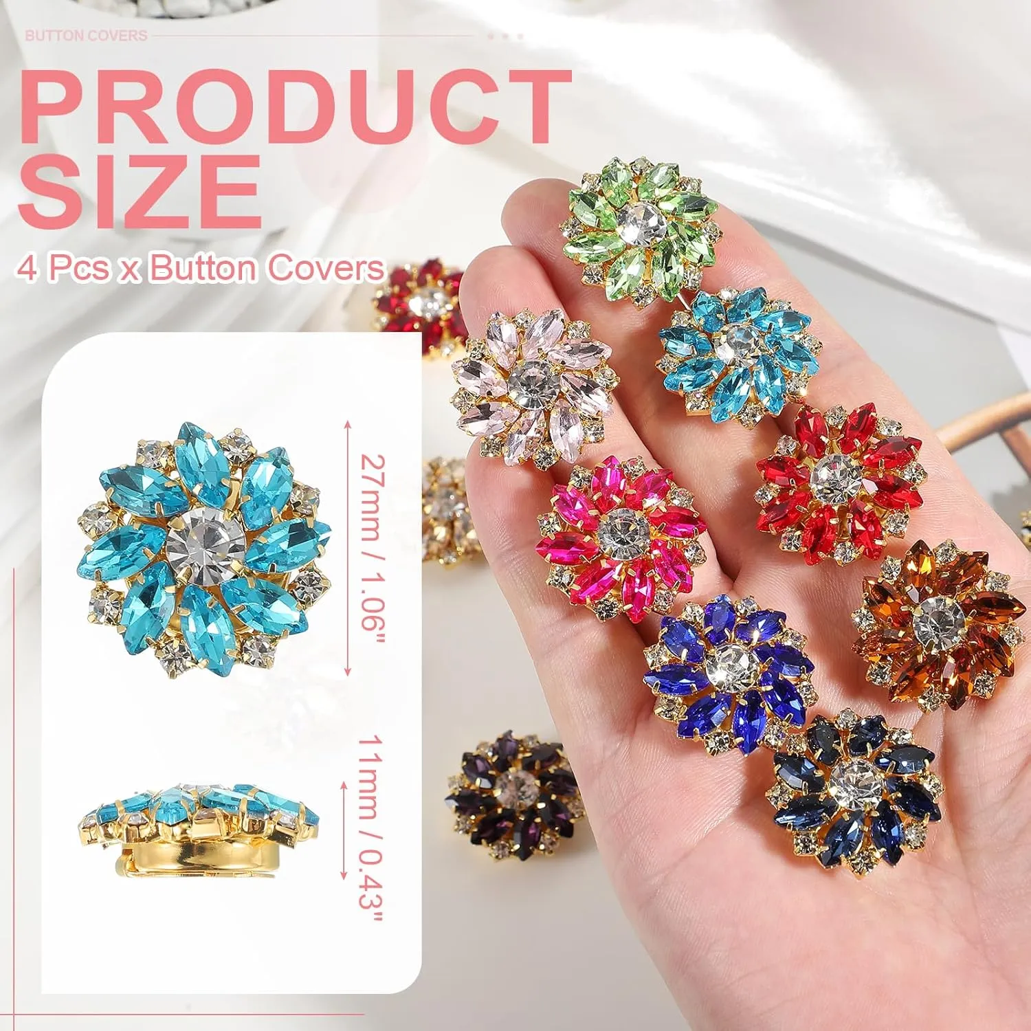 PATIKIL Button Covers for Women, 4 Pcs Rhinestone Button Cover Crystal Cuff Links Cufflinks for Men Shirts Blouses Sleeve Dress Tuxedo Business, Lake Blue