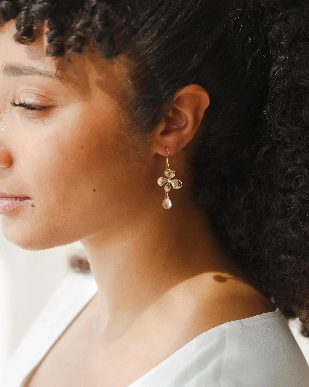 Pearl Earrings-14K Gold Plated Dainty Pearl Drop Simple Wedding CZ Dangle Dangling Cute Stud Earrings for Brides Earrings for Women Gifts