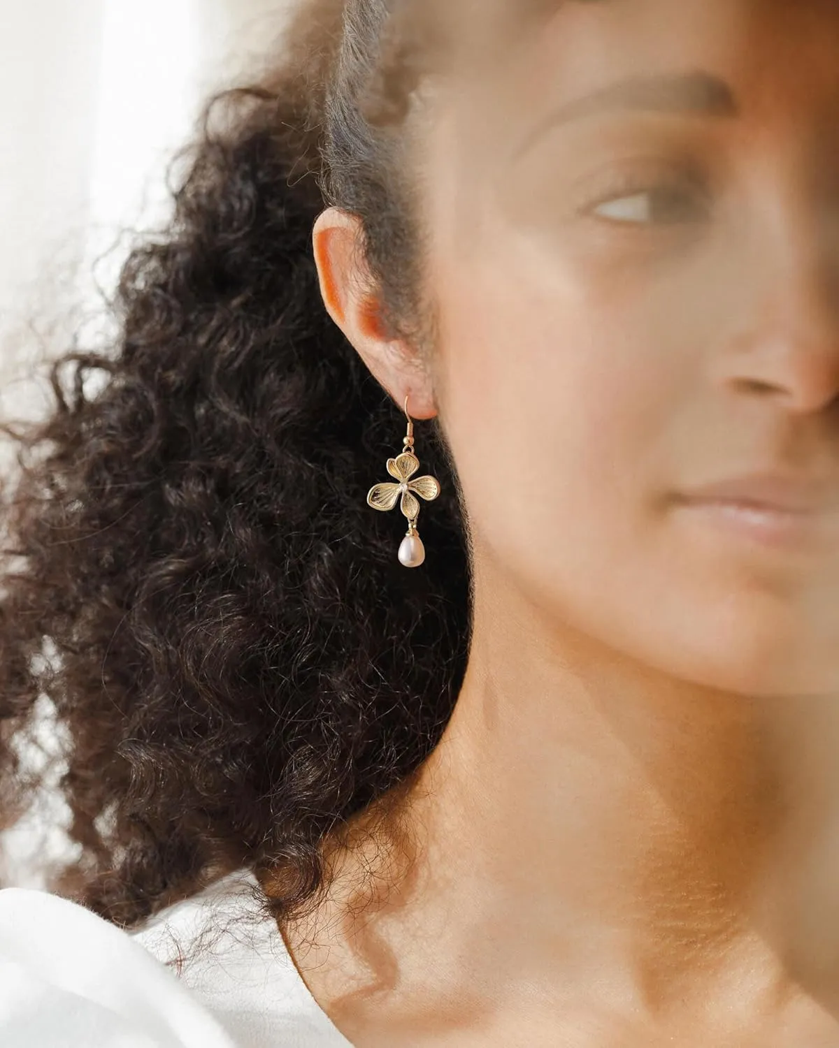 Pearl Earrings-14K Gold Plated Dainty Pearl Drop Simple Wedding CZ Dangle Dangling Cute Stud Earrings for Brides Earrings for Women Gifts