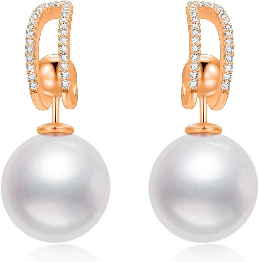 Pearl Earrings 925 Sterling Silver Zirconia Dangle Drop Wedding Earrings for Women Large Size Pearl 12mm