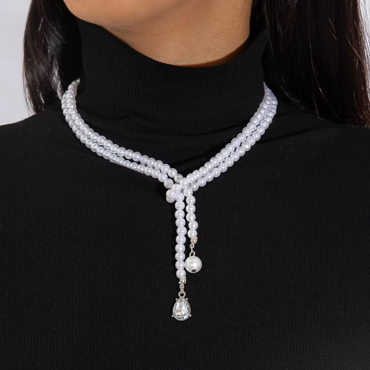 Pearl Necklace Earrings for Women,Chunky Vintage Large Pearl Choker Earrings Charm Statement Festival Wedding Bridesmaid Jewelry Set