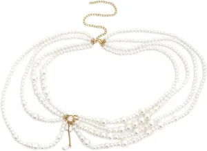 Pearl Waist Chain, Layered Belly Body Chains, Bikini Belly Jewelry, Fashion Beach Rave Party Club Body Accessories, Women and Girls