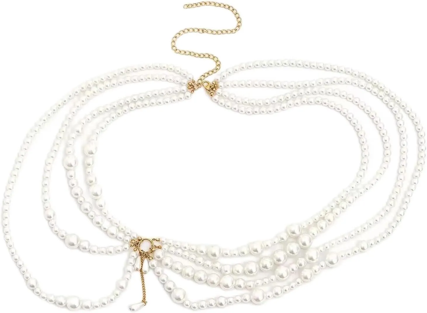 Pearl Waist Chain, Layered Belly Body Chains, Bikini Belly Jewelry, Fashion Beach Rave Party Club Body Accessories, Women and Girls