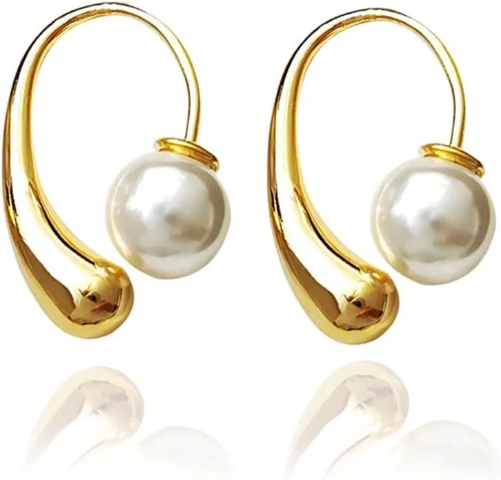 Pearl Water Drop Earrings Gold Hoop Pearl Earrings for Women Pearl Drop Stud Earrings