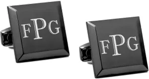 Personalized Stainless Steel Gunmetal Square Cufflinks Custom Engraved Free - Ships From USA