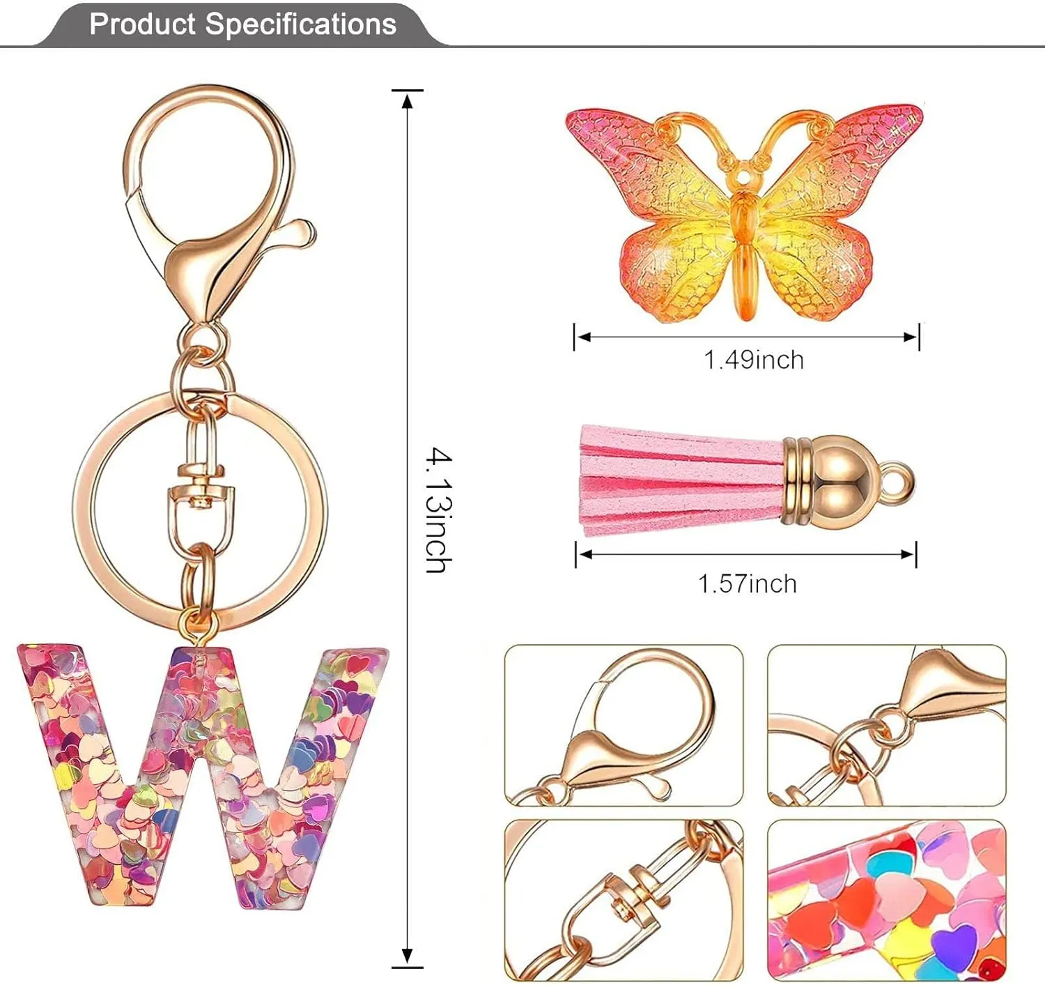 Pink Keychain for WomenLetter Key Chains, Ladies Accessory for Key Purse Bag Backpack Gifts