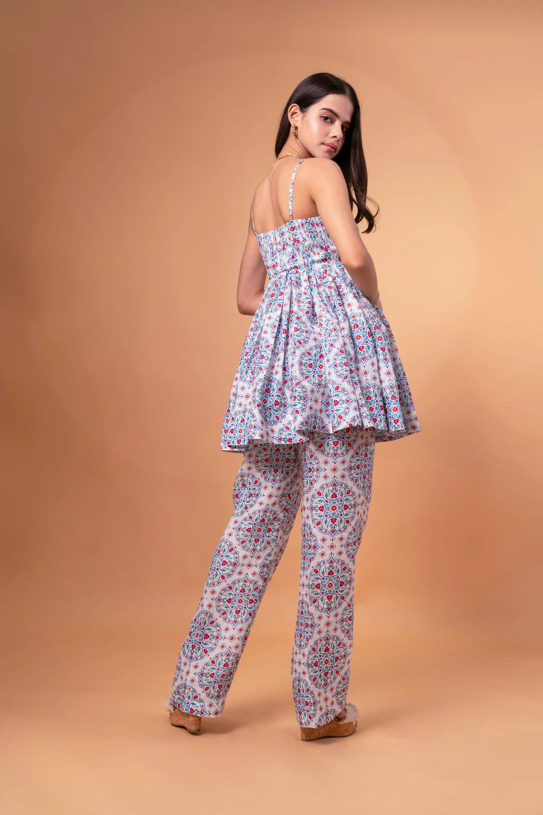 Pleated Linen Tunic Top With Tapered Baggy Ankle Pants Co-ord