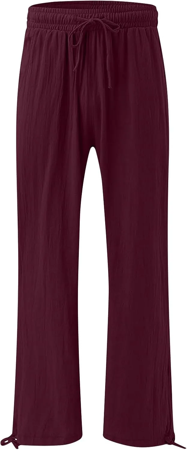 Plus Size Solid Relaxed Crinkle Pants Wide Leg Casual Summer High Waist Trousers Fashion Work Office Cropped Pant