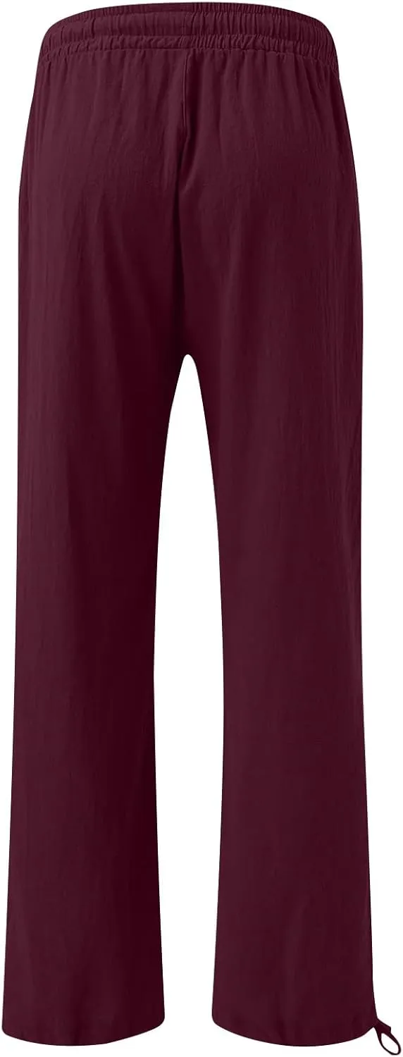 Plus Size Solid Relaxed Crinkle Pants Wide Leg Casual Summer High Waist Trousers Fashion Work Office Cropped Pant