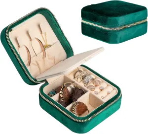 Plush Velvet Small Jewelry Box,Mini Travel Jewelry Case,Travel Jewelry Box for Girls Women,Jewelry Storage Box for Rings Earrings Necklace(Green)