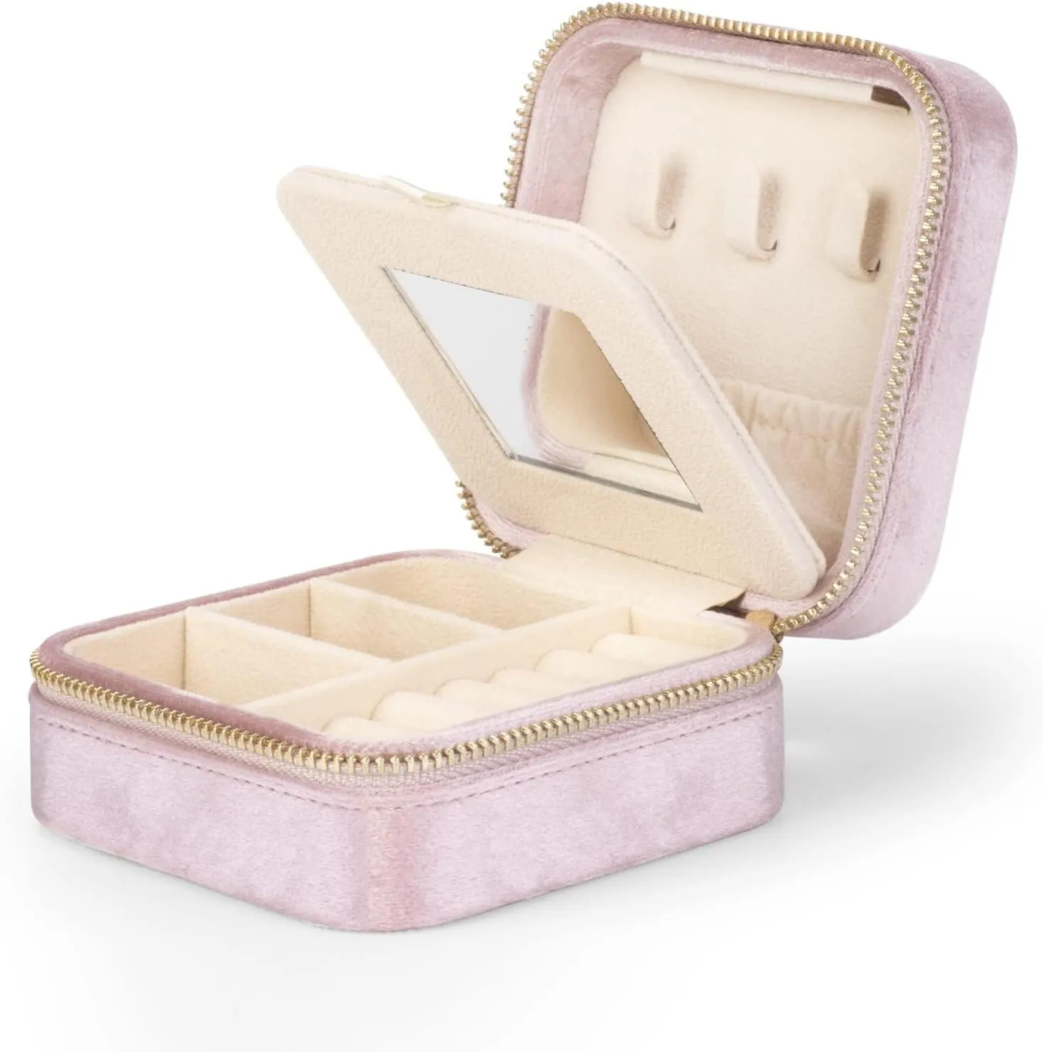 Plush Velvet Small Jewelry Box,Mini Travel Jewelry Case,Travel Jewelry Box for Girls Women,Jewelry Storage Box for Rings Earrings Necklace(Pink)