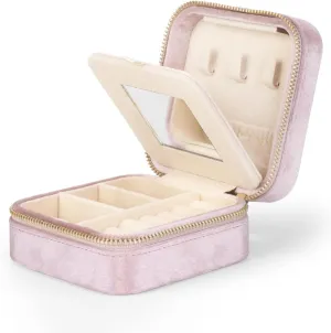 Plush Velvet Small Jewelry Box,Mini Travel Jewelry Case,Travel Jewelry Box for Girls Women,Jewelry Storage Box for Rings Earrings Necklace(Pink)
