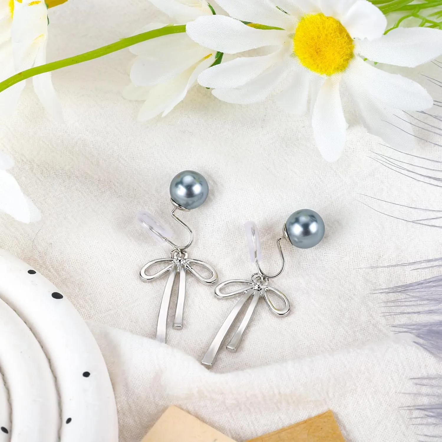 PLwelth Bow Earrings Pearl Drop Earrings for Women Cute Rhinestone Dangle Long Tassel Earrings Gifts for Her Christmas