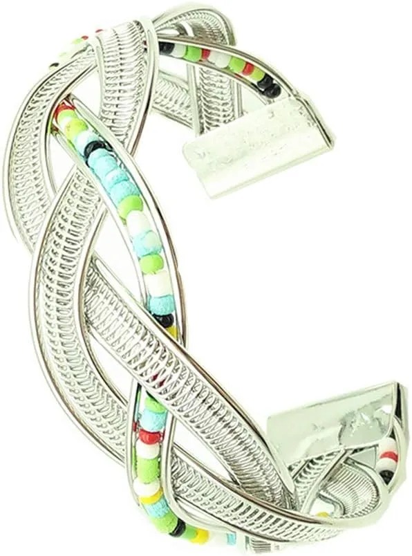 Popular Metal Iron Wire Colorful Beads Open Bracelet Women Chic DIY Twist Wide Open Cuff Bangle