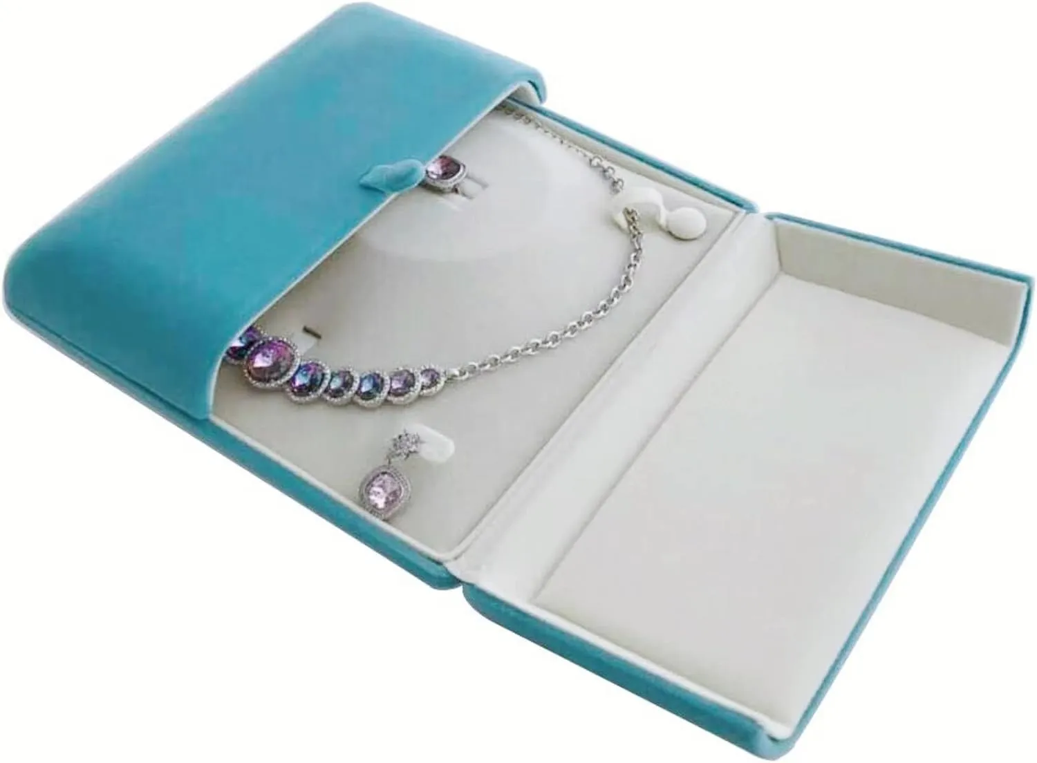 Premium Grade Aqua Jewelry Case for Necklace Earring Ring Set Premium Grade Unique Design Pearl Necklace Strands Box