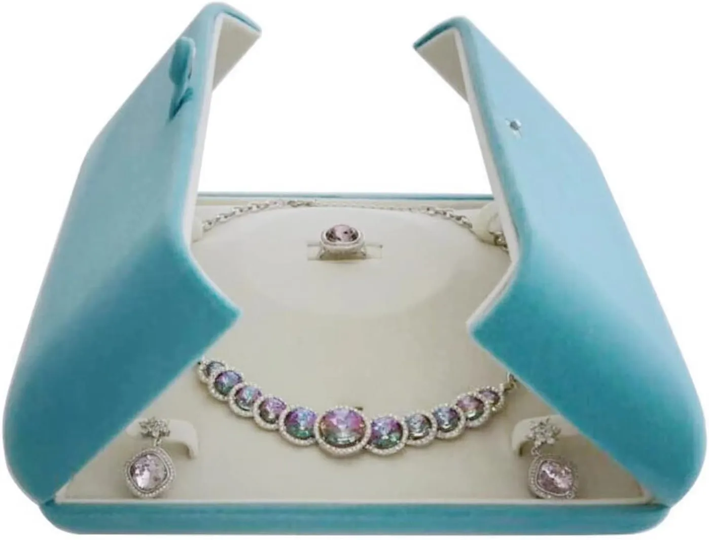Premium Grade Aqua Jewelry Case for Necklace Earring Ring Set Premium Grade Unique Design Pearl Necklace Strands Box