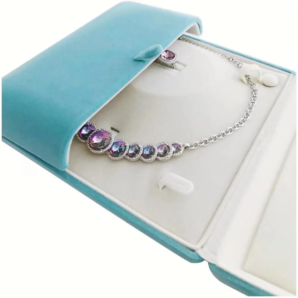 Premium Grade Aqua Jewelry Case for Necklace Earring Ring Set Premium Grade Unique Design Pearl Necklace Strands Box