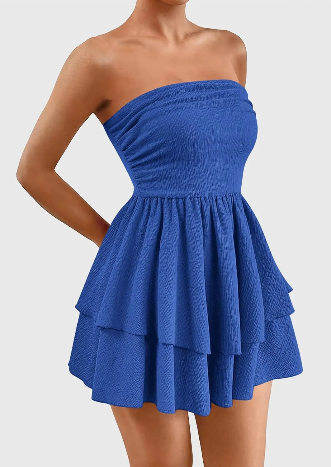 PRETTYGARDEN Women's 2025 Summer Strapless Tube Mini Dress Off Shoulder Smocked Ruffle A Line Flowy Short Party Club Dresses