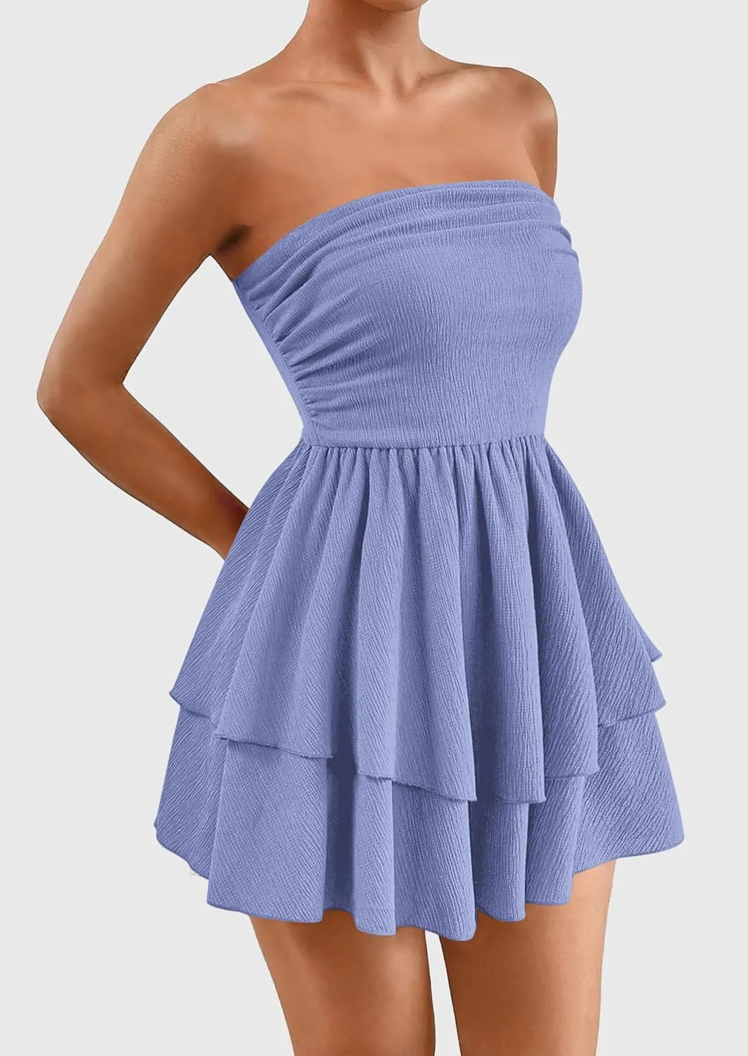 PRETTYGARDEN Women's 2025 Summer Strapless Tube Mini Dress Off Shoulder Smocked Ruffle A Line Flowy Short Party Club Dresses