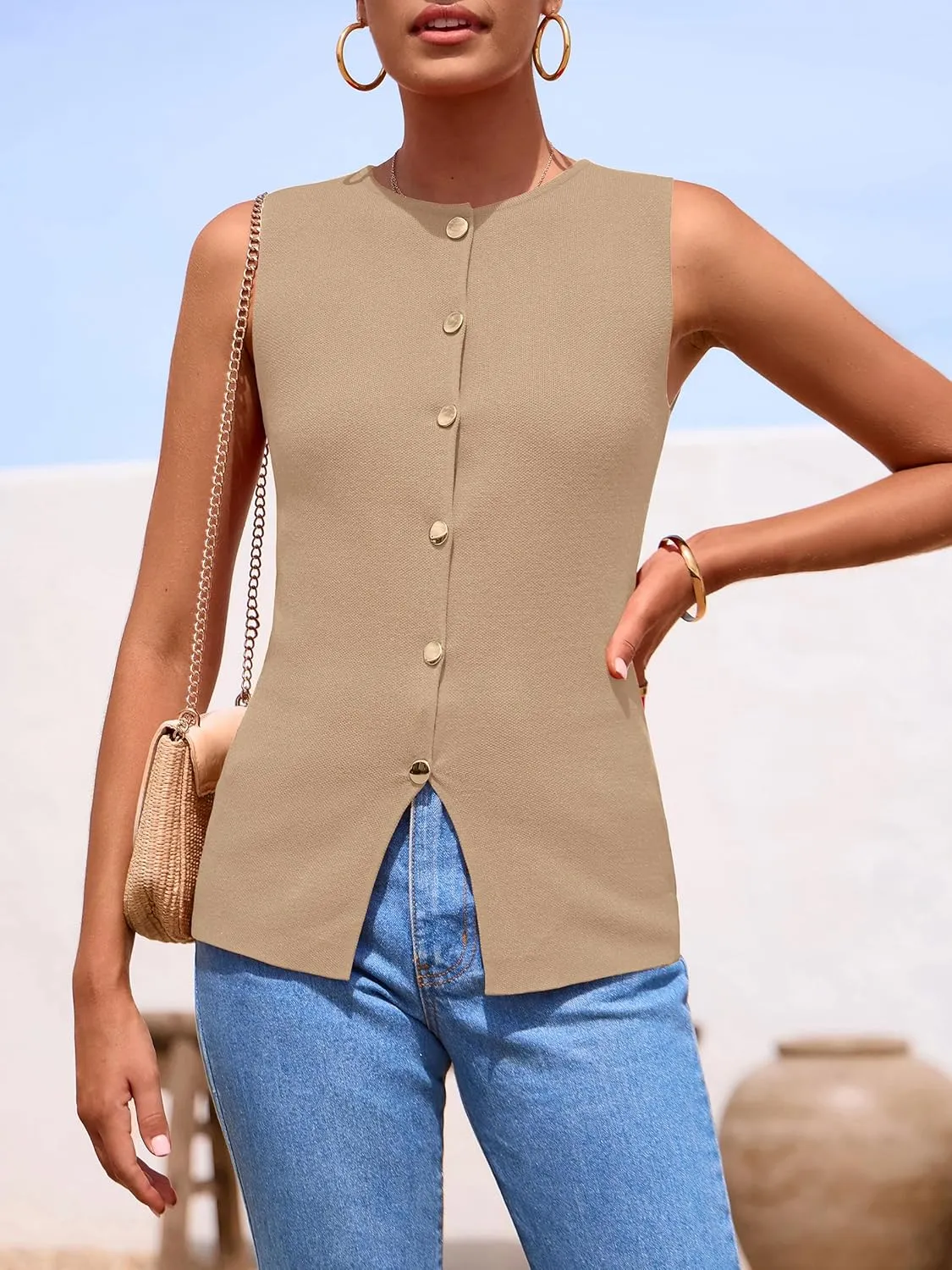 PRETTYGARDEN Women's Sweater Vest Button Down Summer Tank Tops 2025 Sleeveless Knit Vests Fashion Business Casual Outfits