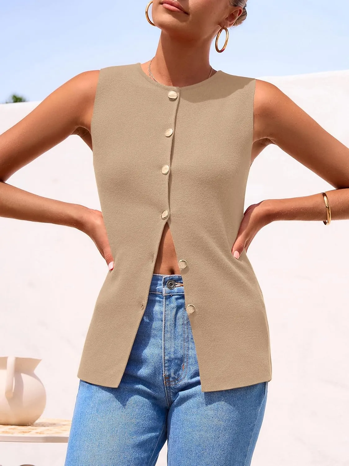 PRETTYGARDEN Women's Sweater Vest Button Down Summer Tank Tops 2025 Sleeveless Knit Vests Fashion Business Casual Outfits