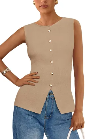 PRETTYGARDEN Women's Sweater Vest Button Down Summer Tank Tops 2025 Sleeveless Knit Vests Fashion Business Casual Outfits