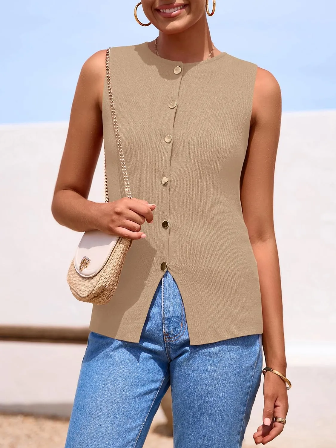 PRETTYGARDEN Women's Sweater Vest Button Down Summer Tank Tops 2025 Sleeveless Knit Vests Fashion Business Casual Outfits