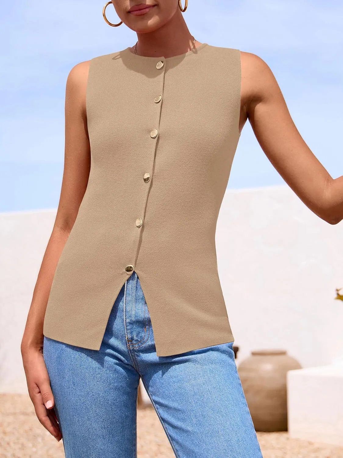 PRETTYGARDEN Women's Sweater Vest Button Down Summer Tank Tops 2025 Sleeveless Knit Vests Fashion Business Casual Outfits
